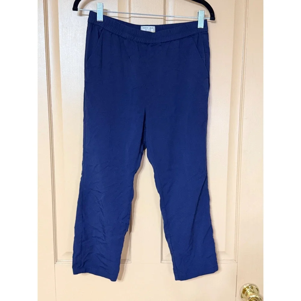 Marine Layer Re-Spun Allison Pants Navy Blue Elastic Waist Straight Leg Small
